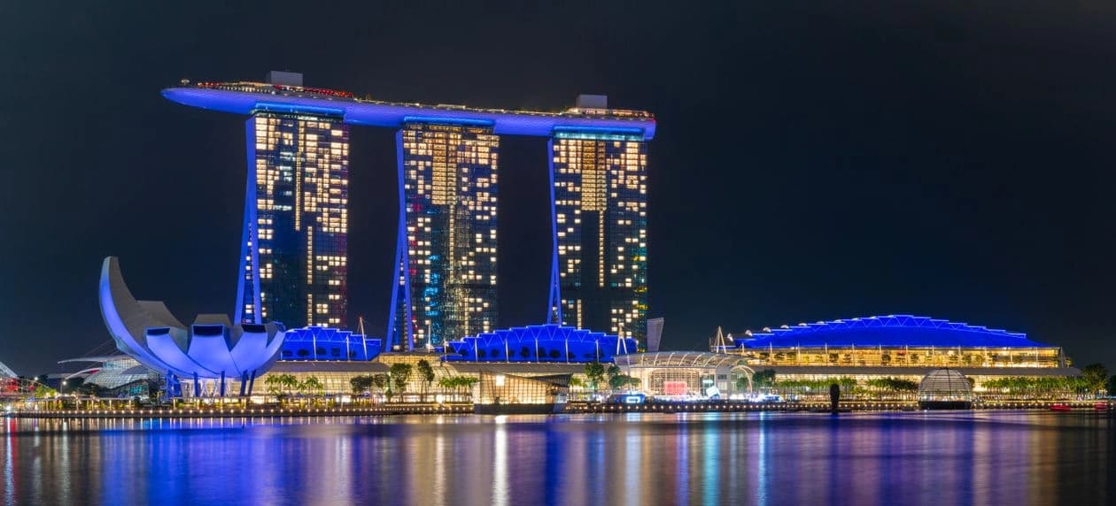 Marina Bay skyline with Marina Bay Sands at night, Singapore