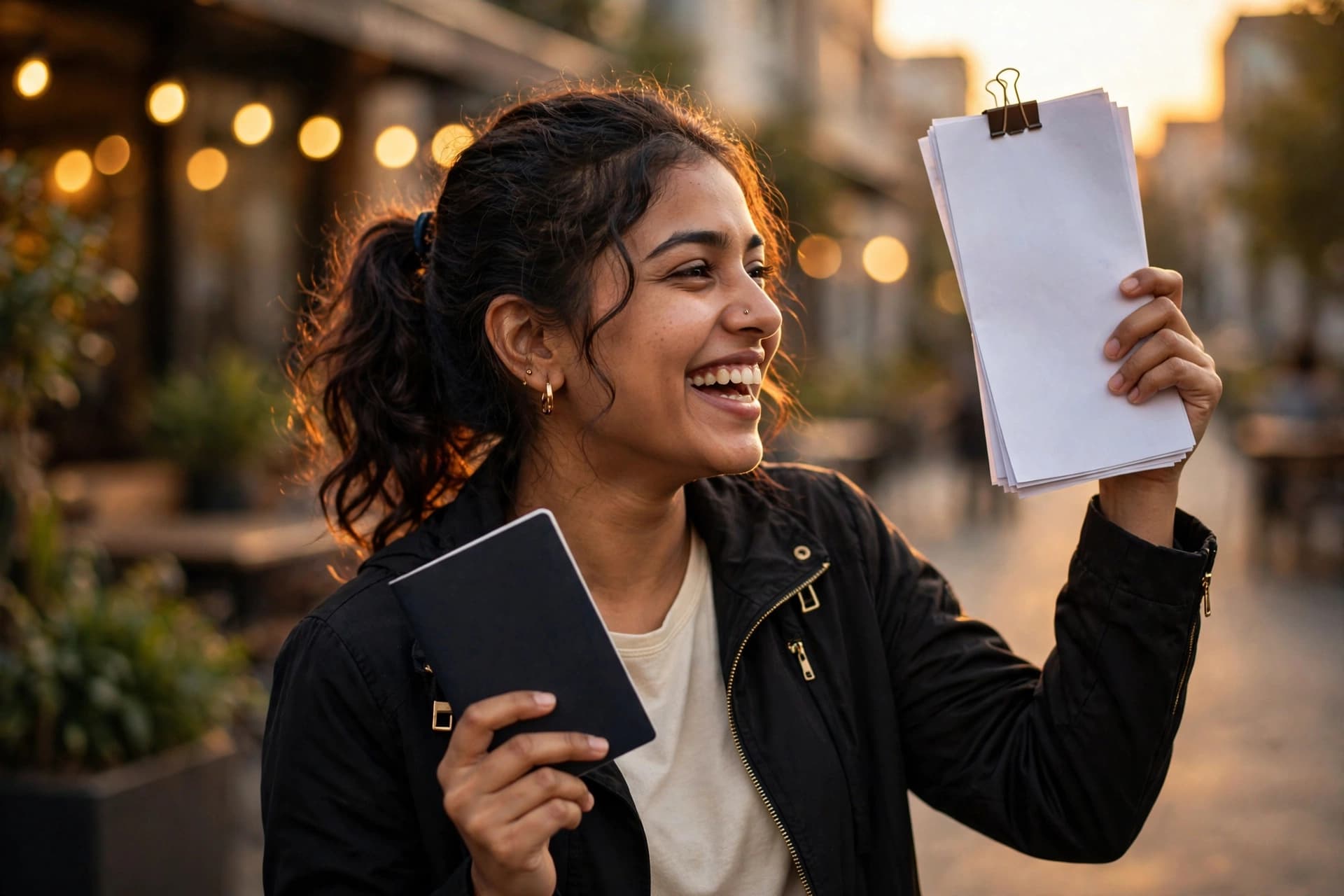 Student celebrating a visa approval with family