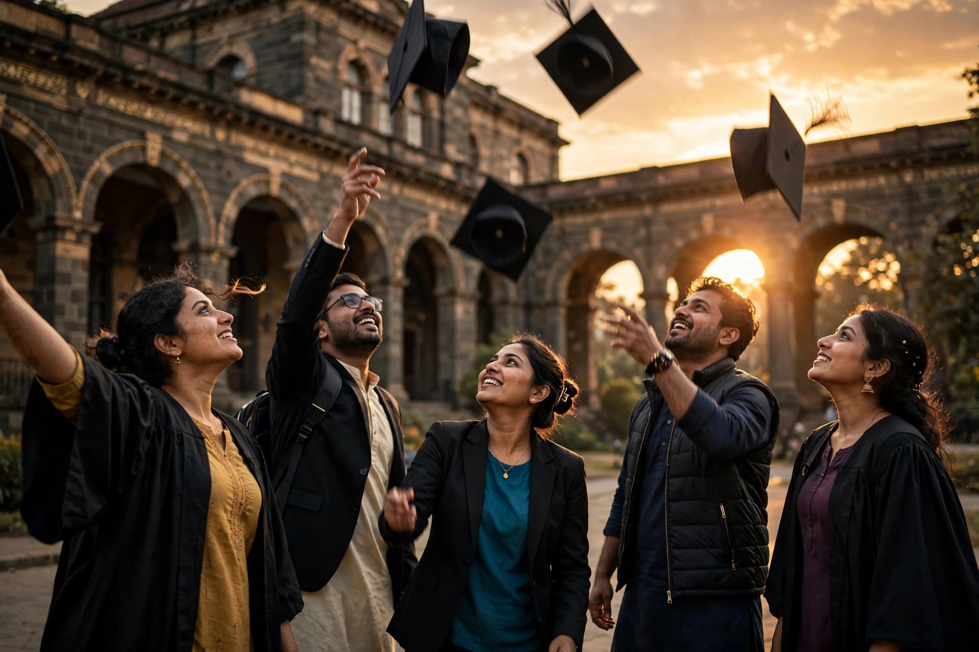 Graduates on a university campus abroad